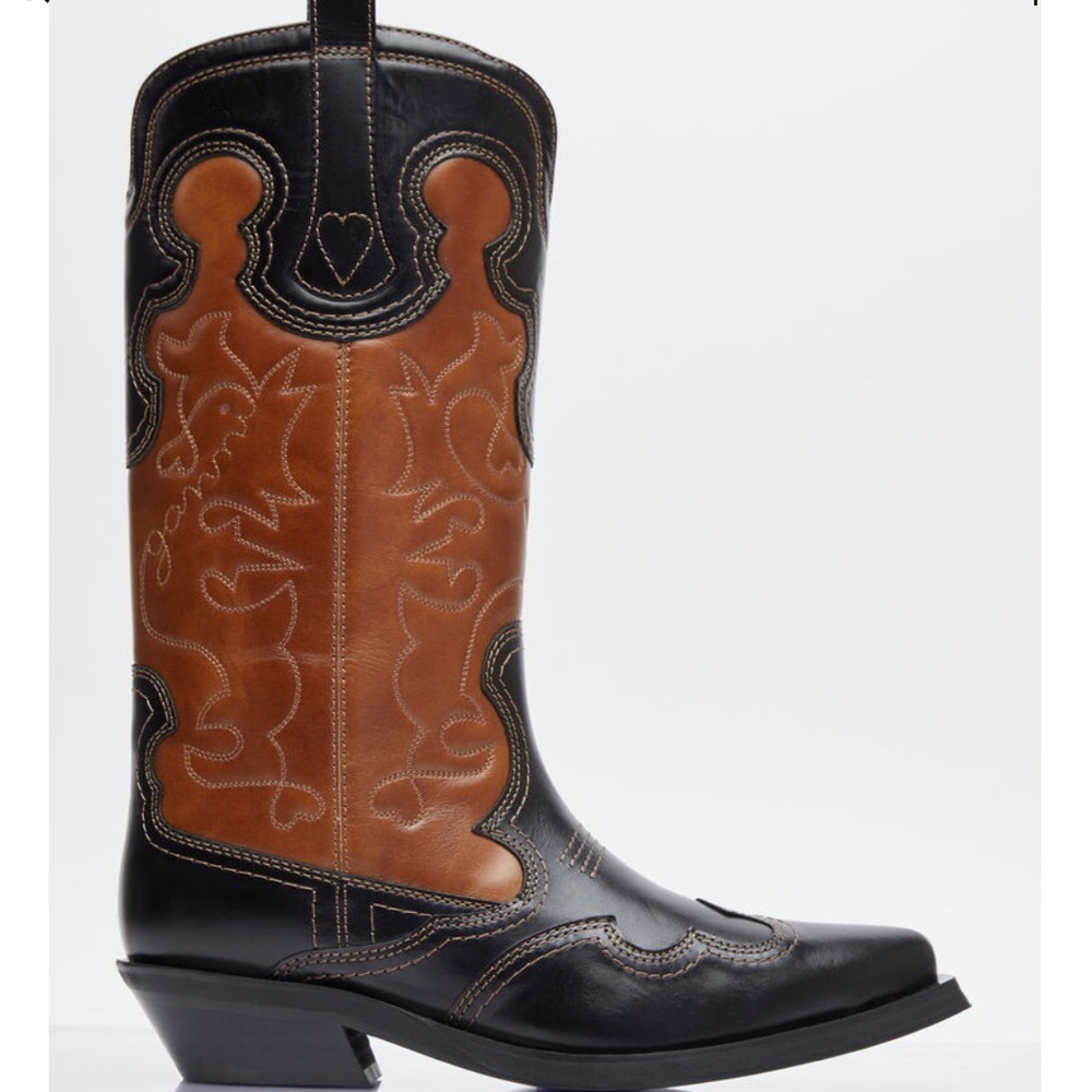 GANNI Black and Brown Western Cowboy Boots size 38